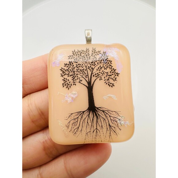 Handmade pretty dichroic glass tree of life pendant - Picture 3 of 5